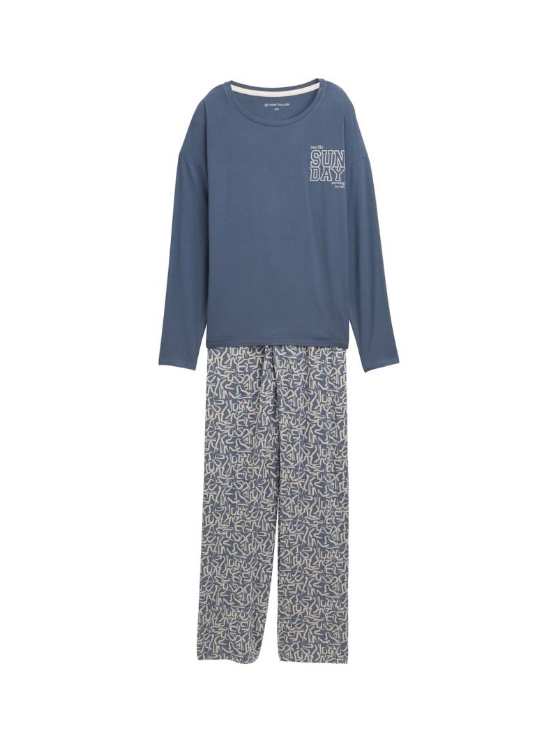 TOM TAILOR Damen Pyjama-Set mit Allover-Print, blau, Gemustert, Gr. 46 von Tom Tailor