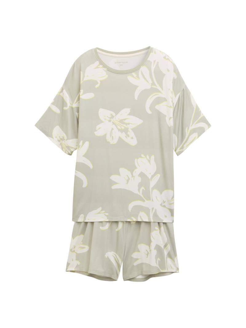 TOM TAILOR Damen Pyjama-Set mit Allover-Print, grün, Geblümt, Gr. 3XL/46 von Tom Tailor