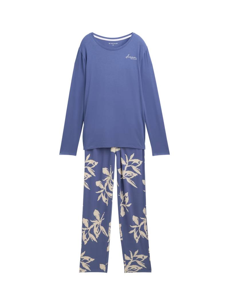 TOM TAILOR Damen Pyjama-Set mit Blumenmuster, blau, Geblümt, Gr. L/40 von Tom Tailor