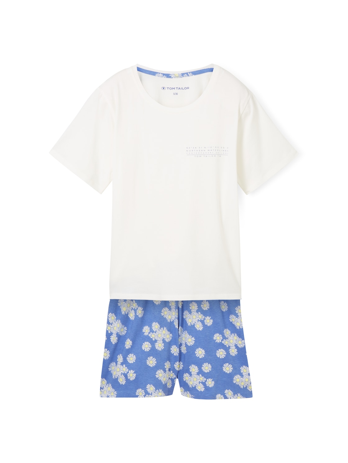TOM TAILOR Damen Pyjama-Set mit Blumenmuster, blau, Geblümt, Gr. XXL/44 von Tom Tailor