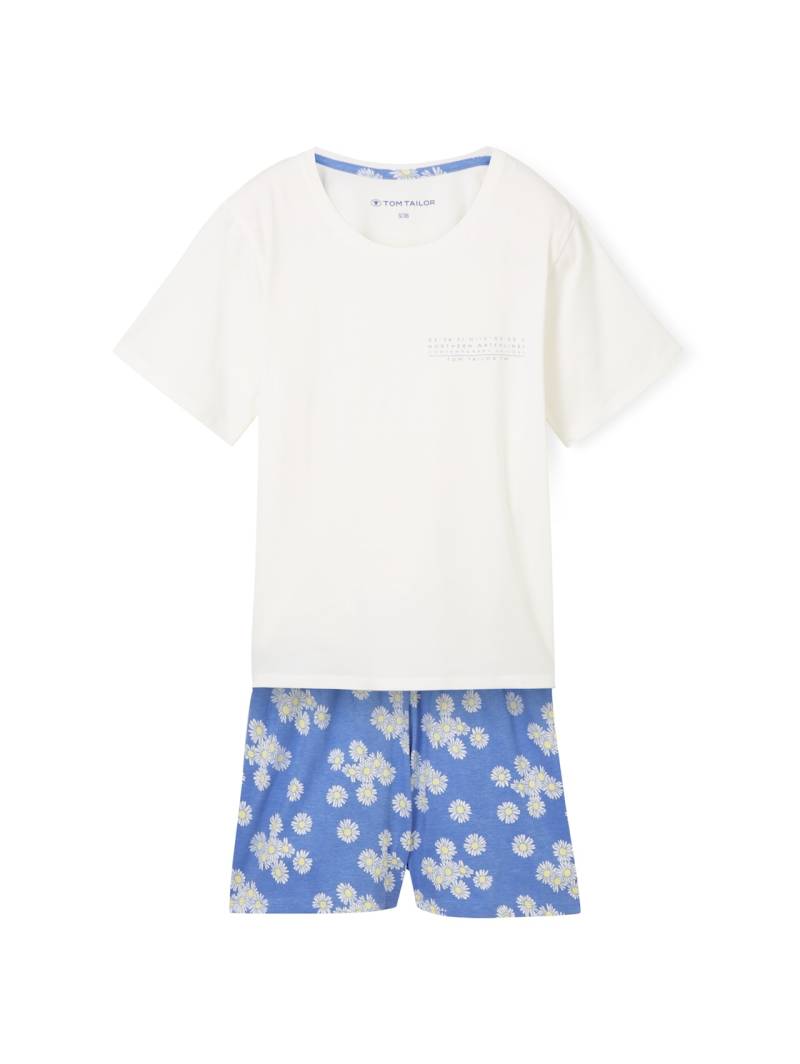 TOM TAILOR Damen Pyjama-Set mit Blumenmuster, blau, Geblümt, Gr. XXL/44 von Tom Tailor