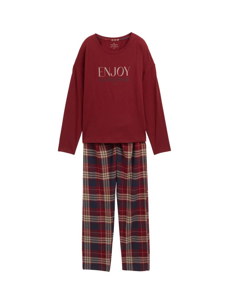 TOM TAILOR Damen Pyjama-Set mit Karomuster, rot, Kariert, Gr. 44 von Tom Tailor