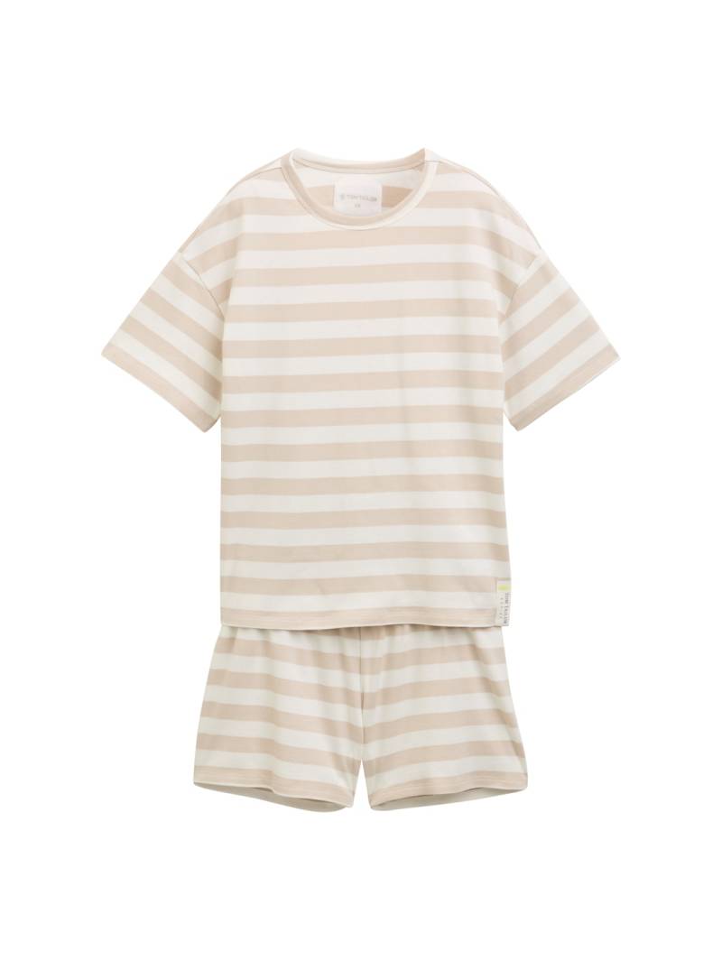 TOM TAILOR Damen Pyjama-Set mit Streifenmuster, beige, Gestreift, Gr. XL/42 von Tom Tailor