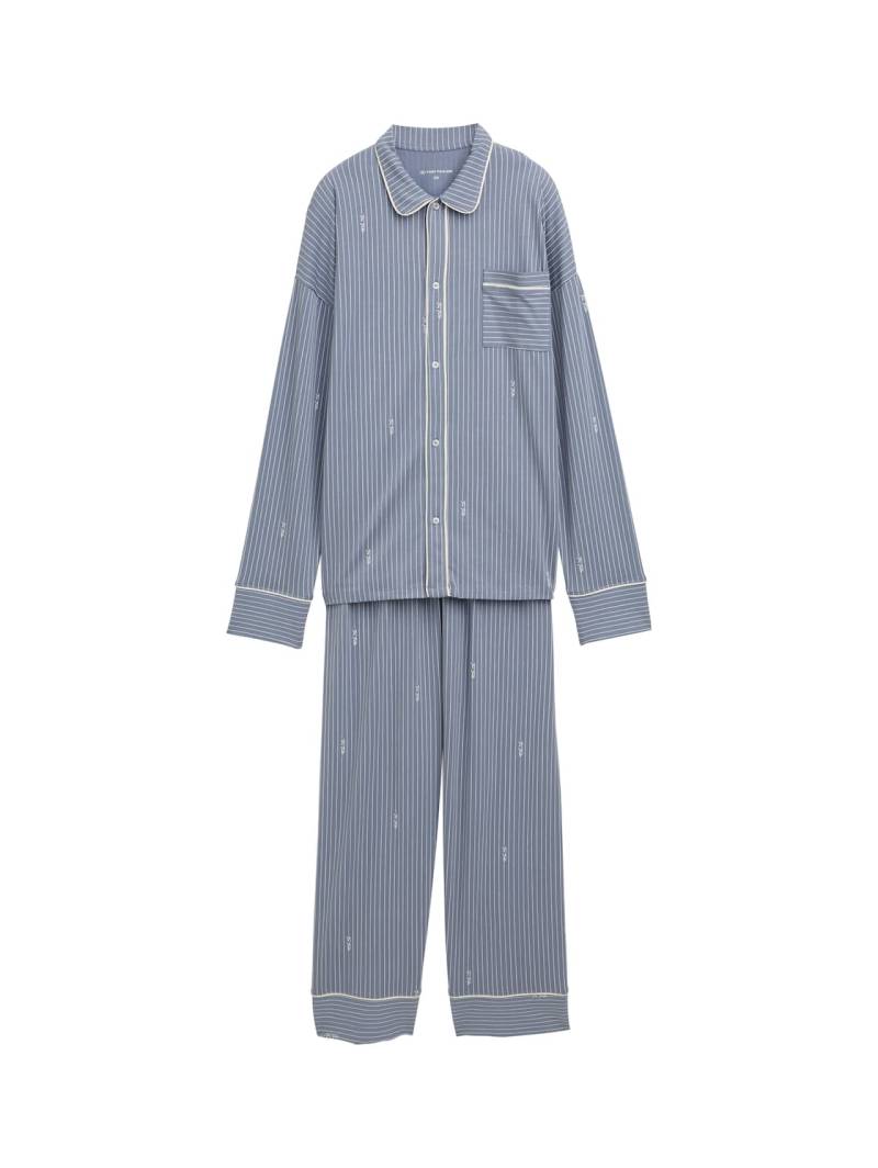 TOM TAILOR Damen Pyjama-Set mit Streifenmuster, blau, Gestreift, Gr. 38 von Tom Tailor
