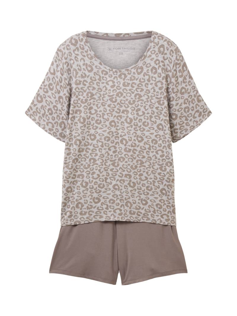 TOM TAILOR Damen Pyjama-Set mit Leo-Print, grau, Animalprint, Gr. M/38 von Tom Tailor