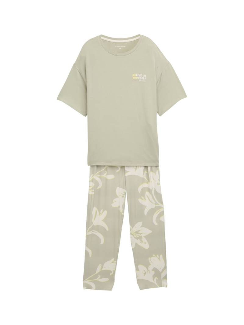 TOM TAILOR Damen Pyjama-Set mit Allover-Print, grün, Geblümt, Gr. 3XL/46 von Tom Tailor
