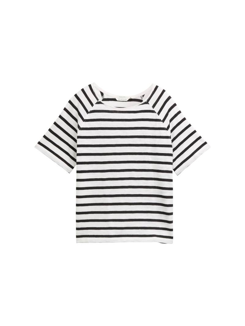 TOM TAILOR Damen Raglan T-Shirt mit Streifenmuster, schwarz, Gemustert, Gr. L von Tom Tailor