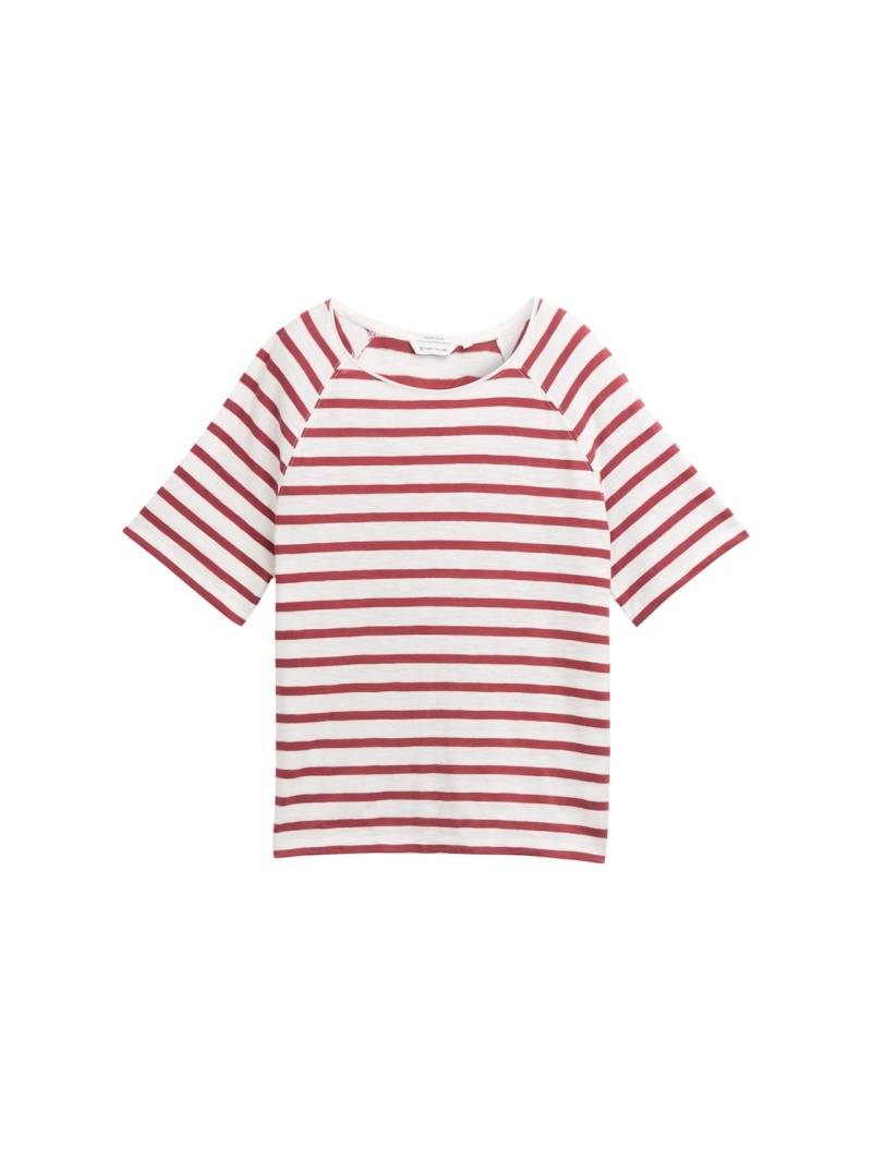 TOM TAILOR Damen Raglan T-Shirt mit Streifenmuster, weiß, Gemustert, Gr. XS von Tom Tailor