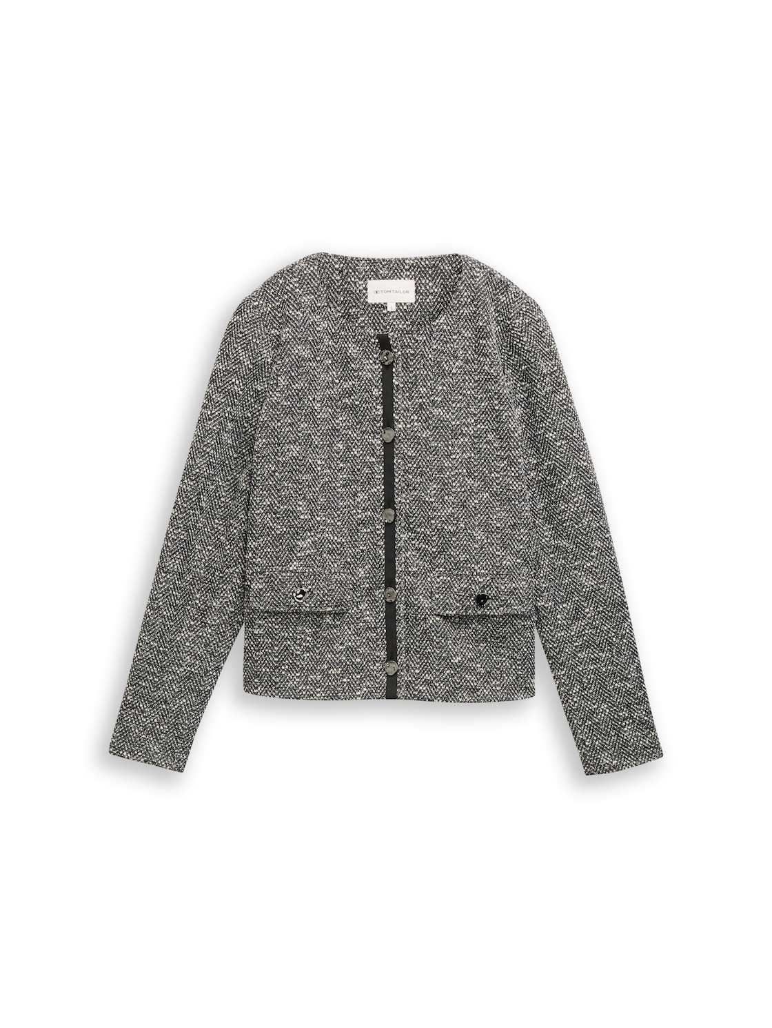 TOM TAILOR Damen Regular Fit Bouclé Jacke, schwarz, Meliert, Gr. XXXL von Tom Tailor