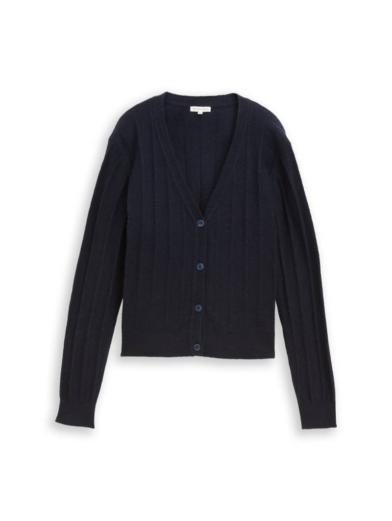 TOM TAILOR Damen Rib Cardigan mit Wollanteil, blau, Uni, Gr. XXXL von Tom Tailor