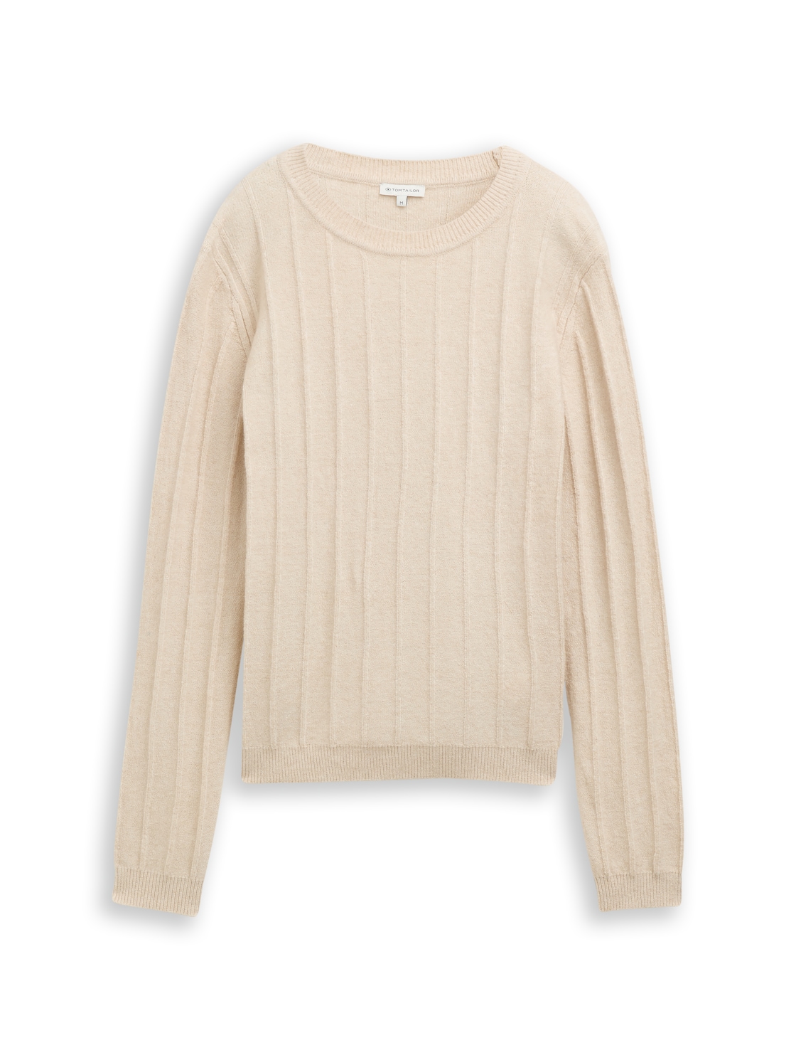 TOM TAILOR Damen Rib Strickpullover mit Wollanteil, beige, Meliert, Gr. XS von Tom Tailor