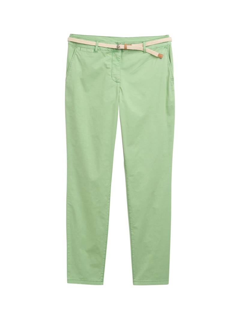 TOM TAILOR Damen Slim Chino Hose mit Gürtel, grün, Uni, Gr. 34/32 von Tom Tailor