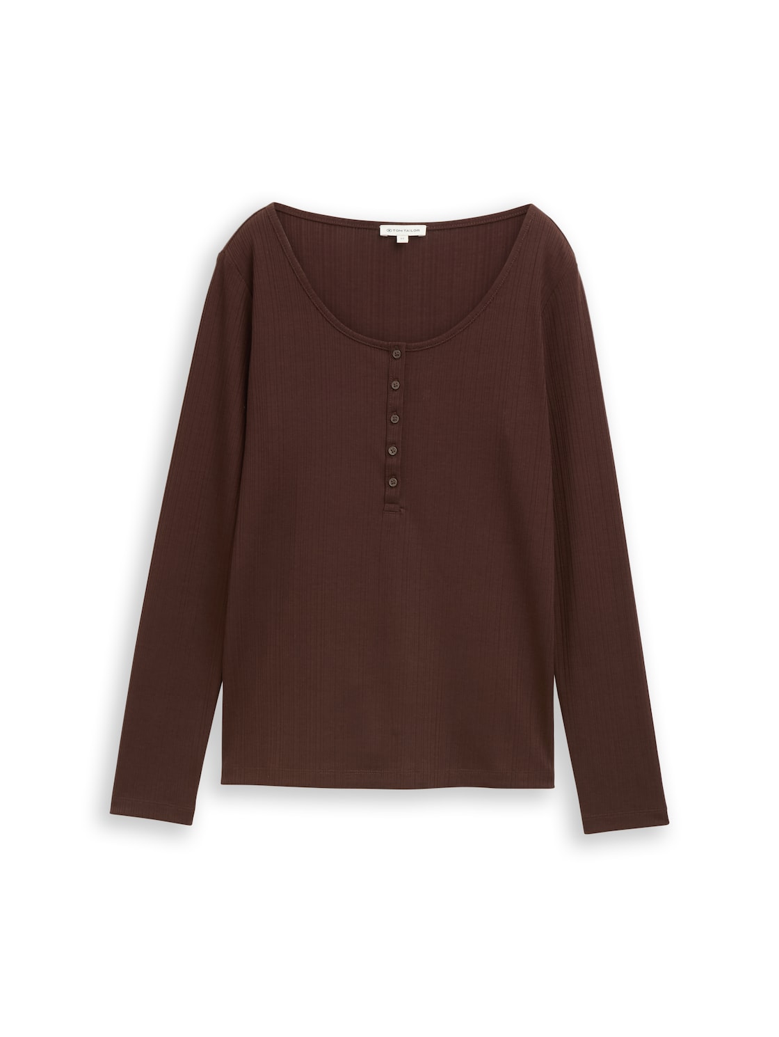 TOM TAILOR Damen Slim Fit Henley Langarmshirt, braun, Uni, Gr. M von Tom Tailor