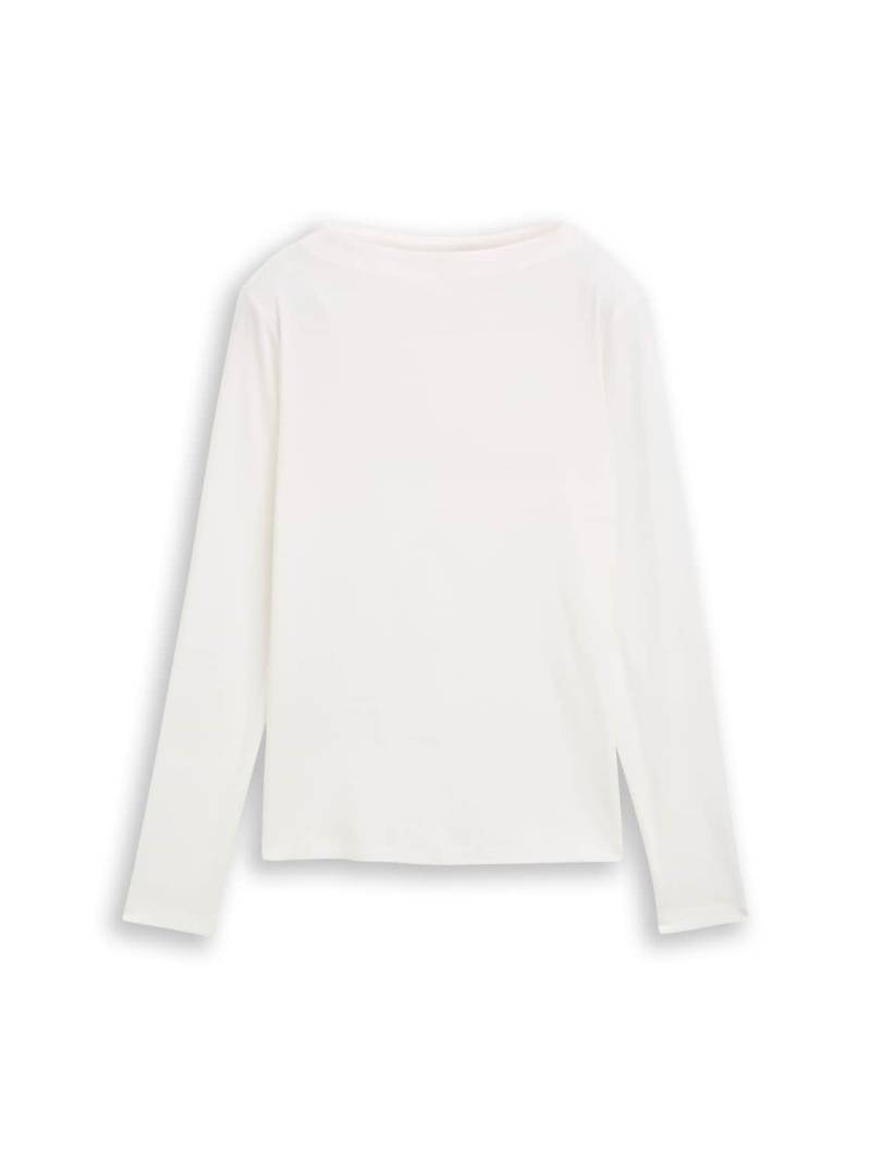 TOM TAILOR Damen Slim Fit Langarmshirt, weiß, Uni, Gr. M von Tom Tailor