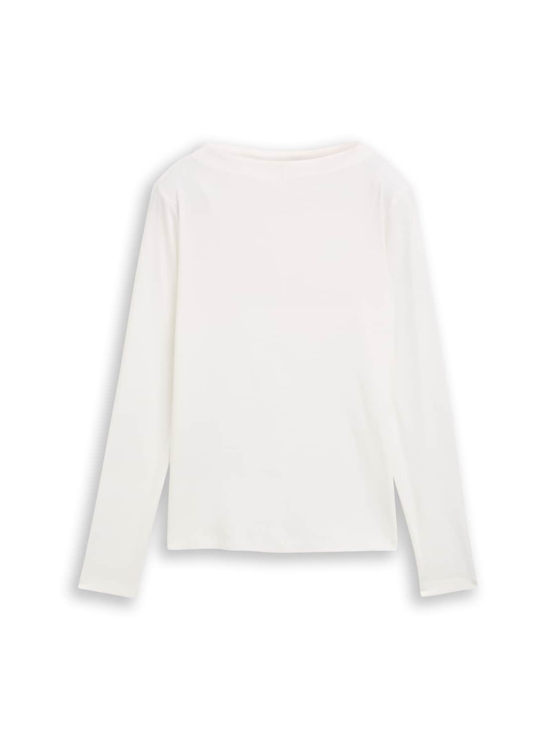 TOM TAILOR Damen Slim Fit Langarmshirt, weiß, Uni, Gr. XS von Tom Tailor