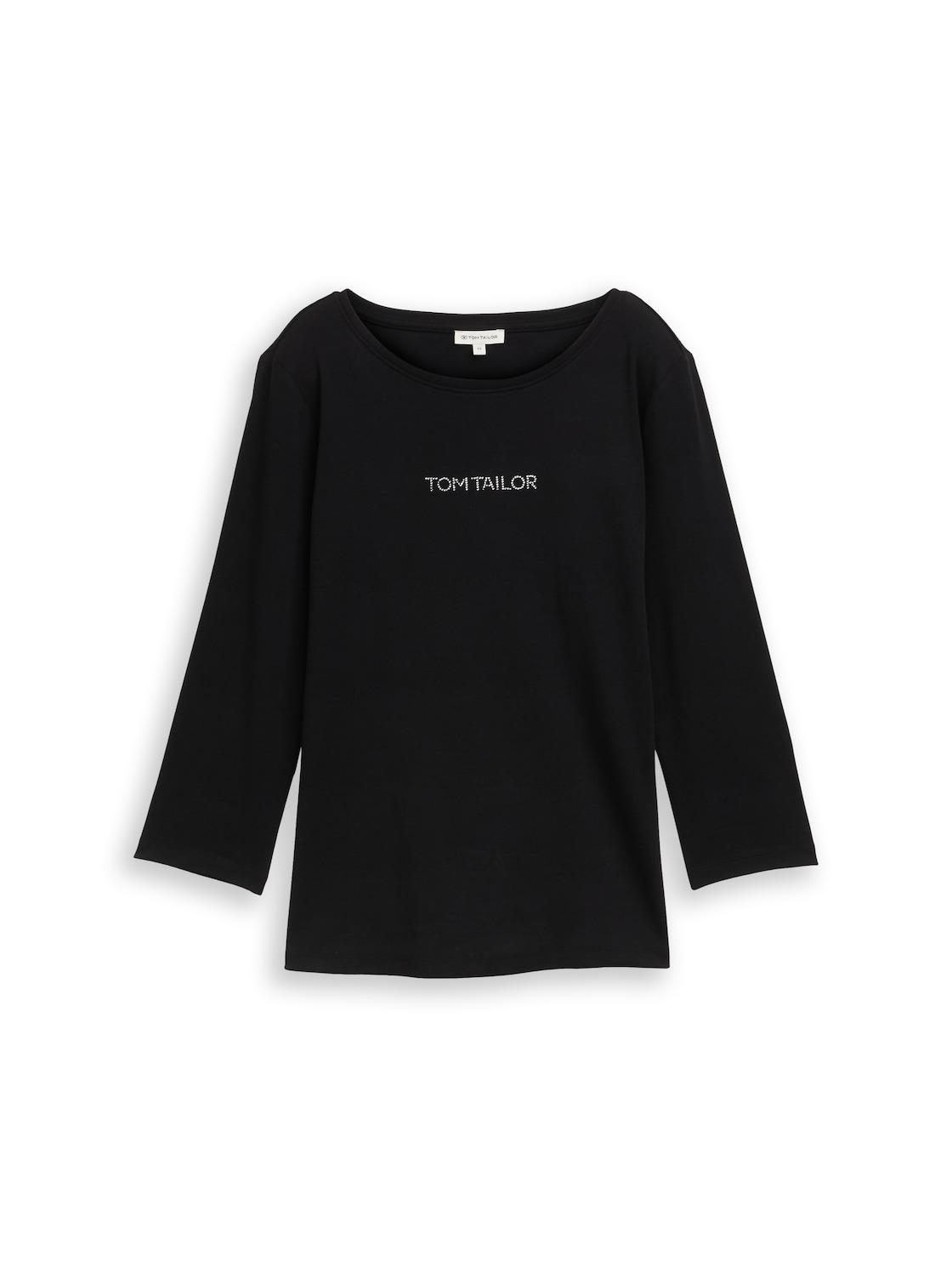 TOM TAILOR Damen Slim Fit Langarmshirt mit Glitzer-Logo, schwarz, Uni, Gr. XXL von Tom Tailor