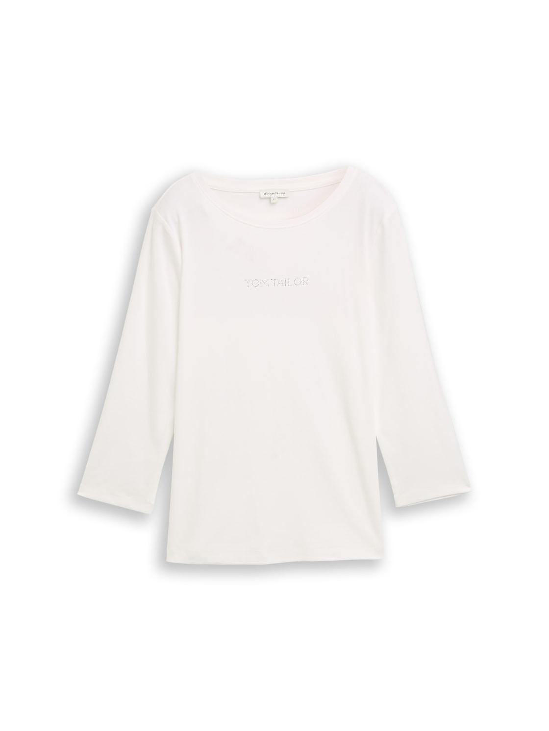 TOM TAILOR Damen Slim Fit Langarmshirt mit Glitzer-Logo, weiß, Uni, Gr. M von Tom Tailor