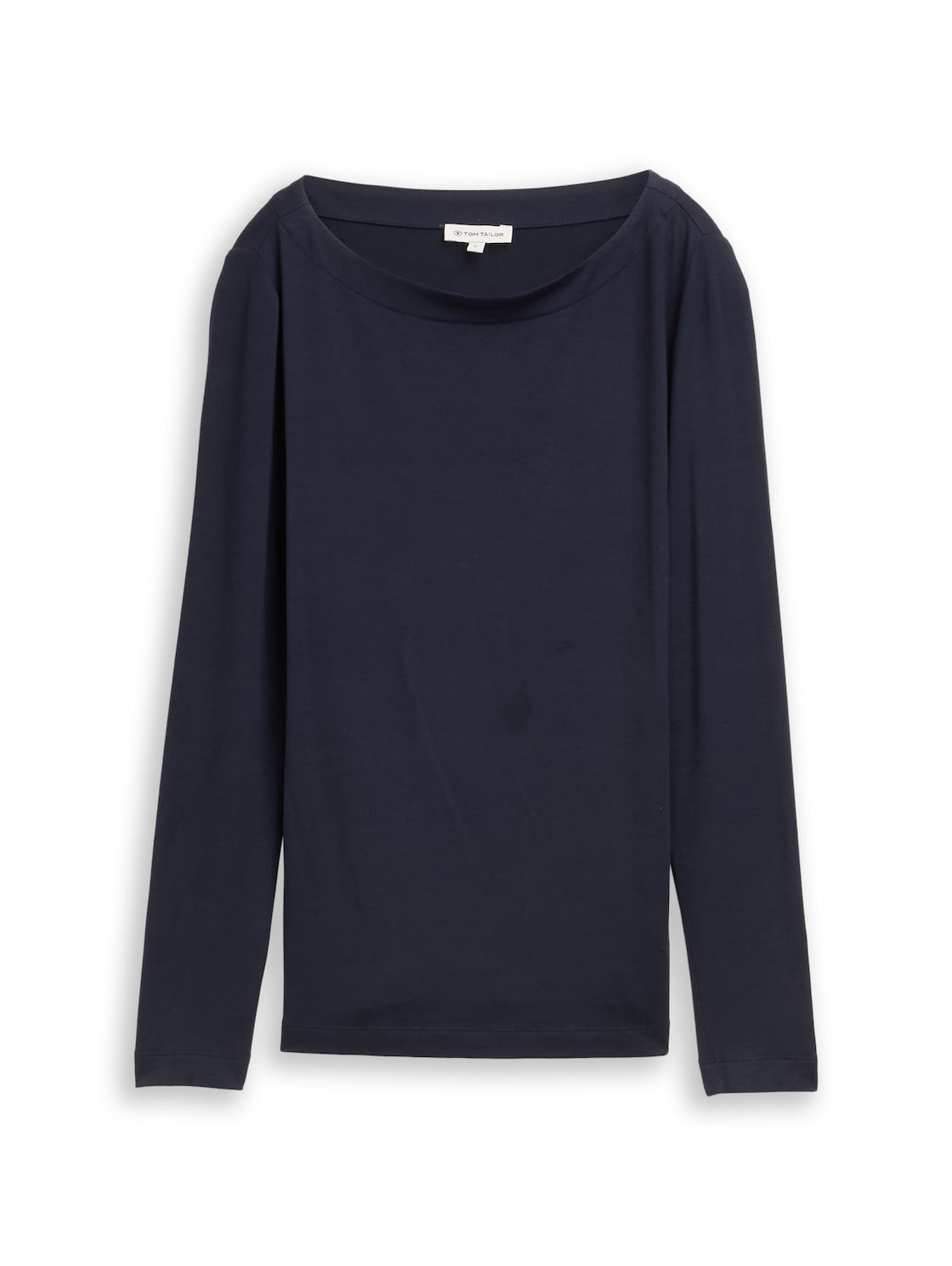 TOM TAILOR Damen Slim Fit Langarmshirt mit U-Boot-Ausschnitt, blau, Uni, Gr. L von Tom Tailor