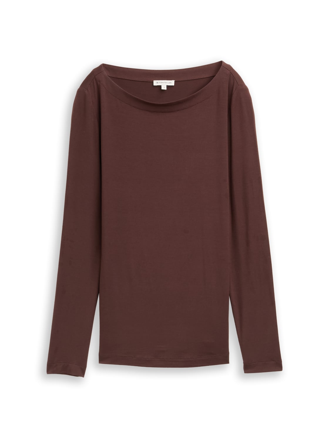 TOM TAILOR Damen Slim Fit Langarmshirt mit U-Boot-Ausschnitt, braun, Uni, Gr. L von Tom Tailor