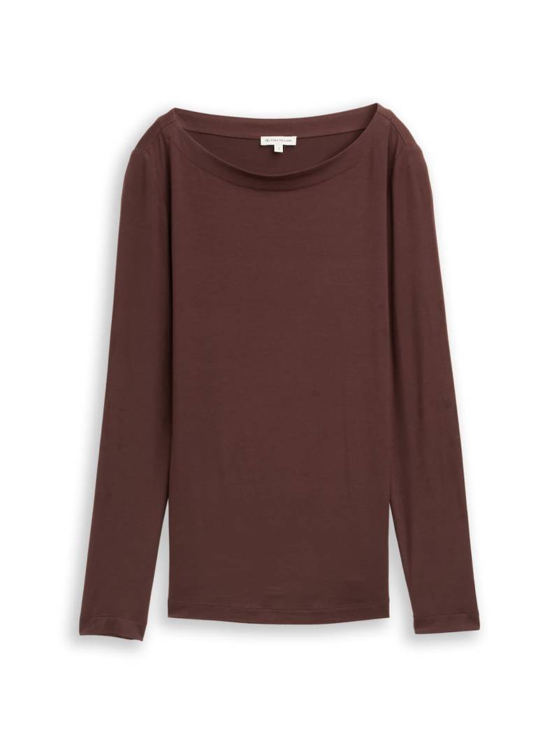 TOM TAILOR Damen Slim Fit Langarmshirt mit U-Boot-Ausschnitt, braun, Uni, Gr. XXL von Tom Tailor