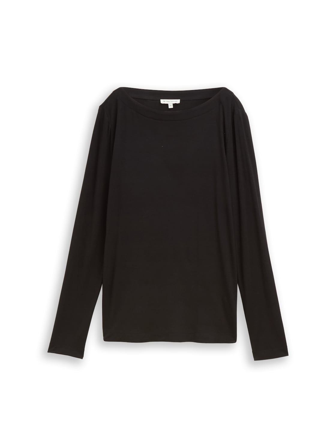 TOM TAILOR Damen Slim Fit Langarmshirt mit U-Boot-Ausschnitt, schwarz, Uni, Gr. M von Tom Tailor
