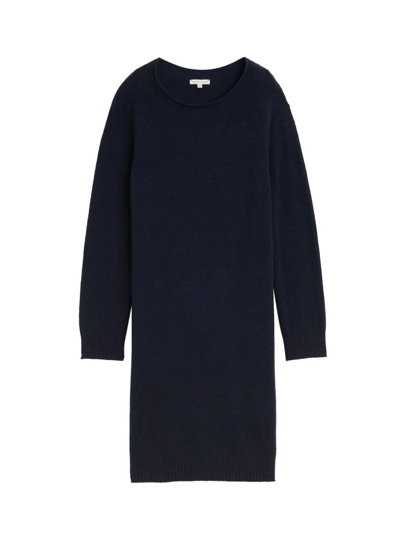 TOM TAILOR Damen Strickkleid mit U-Boot-Ausschnitt, blau, Uni, Gr. 34 von Tom Tailor