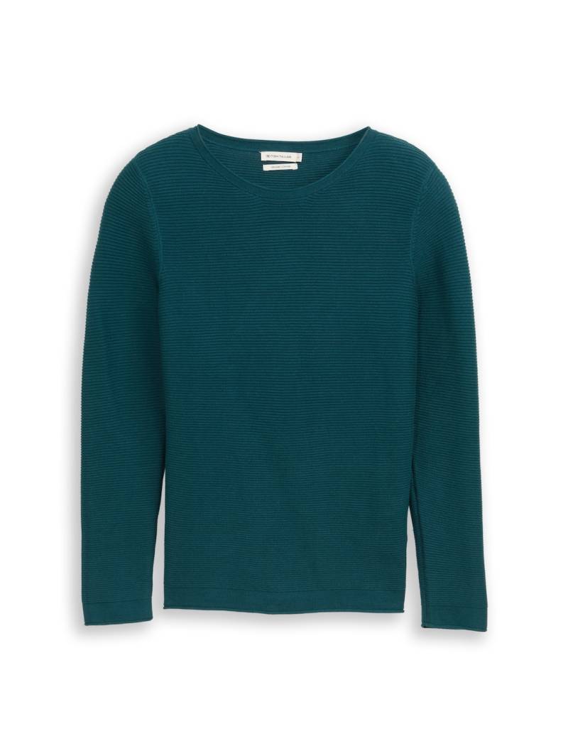 TOM TAILOR Damen Strickpullover aus Baumwolle, grün, Uni, Gr. M von Tom Tailor
