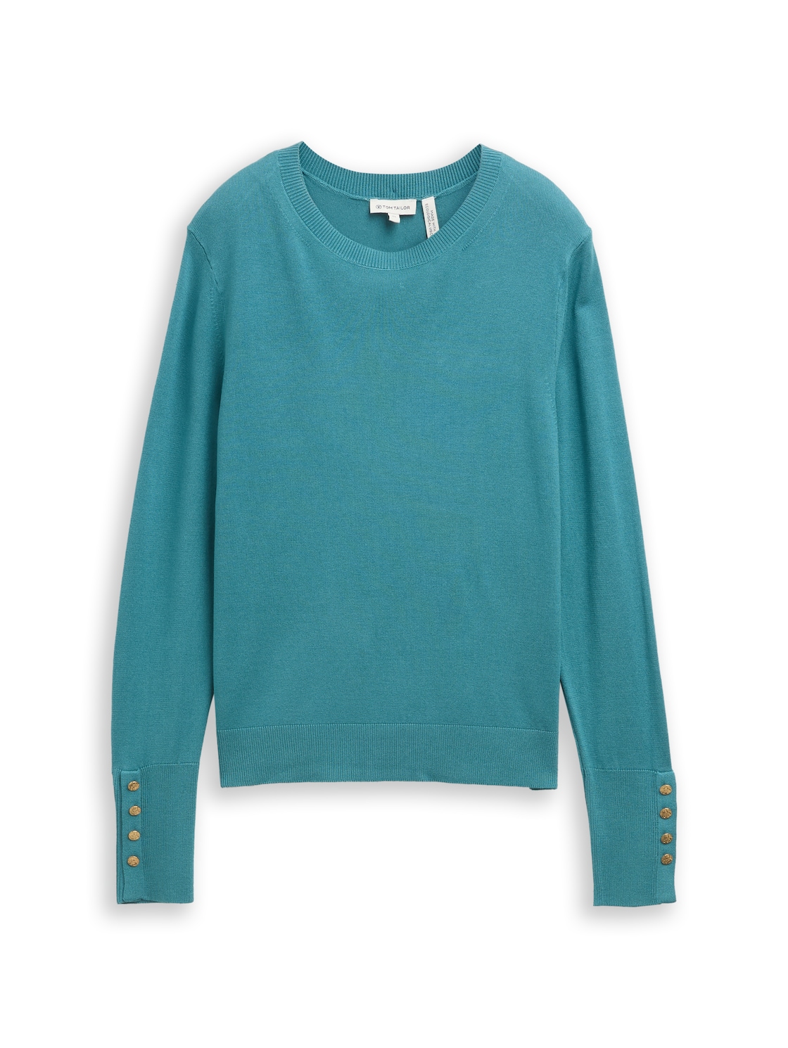 TOM TAILOR Damen Strickpullover mit Knopf-Details, blau, Uni, Gr. S von Tom Tailor