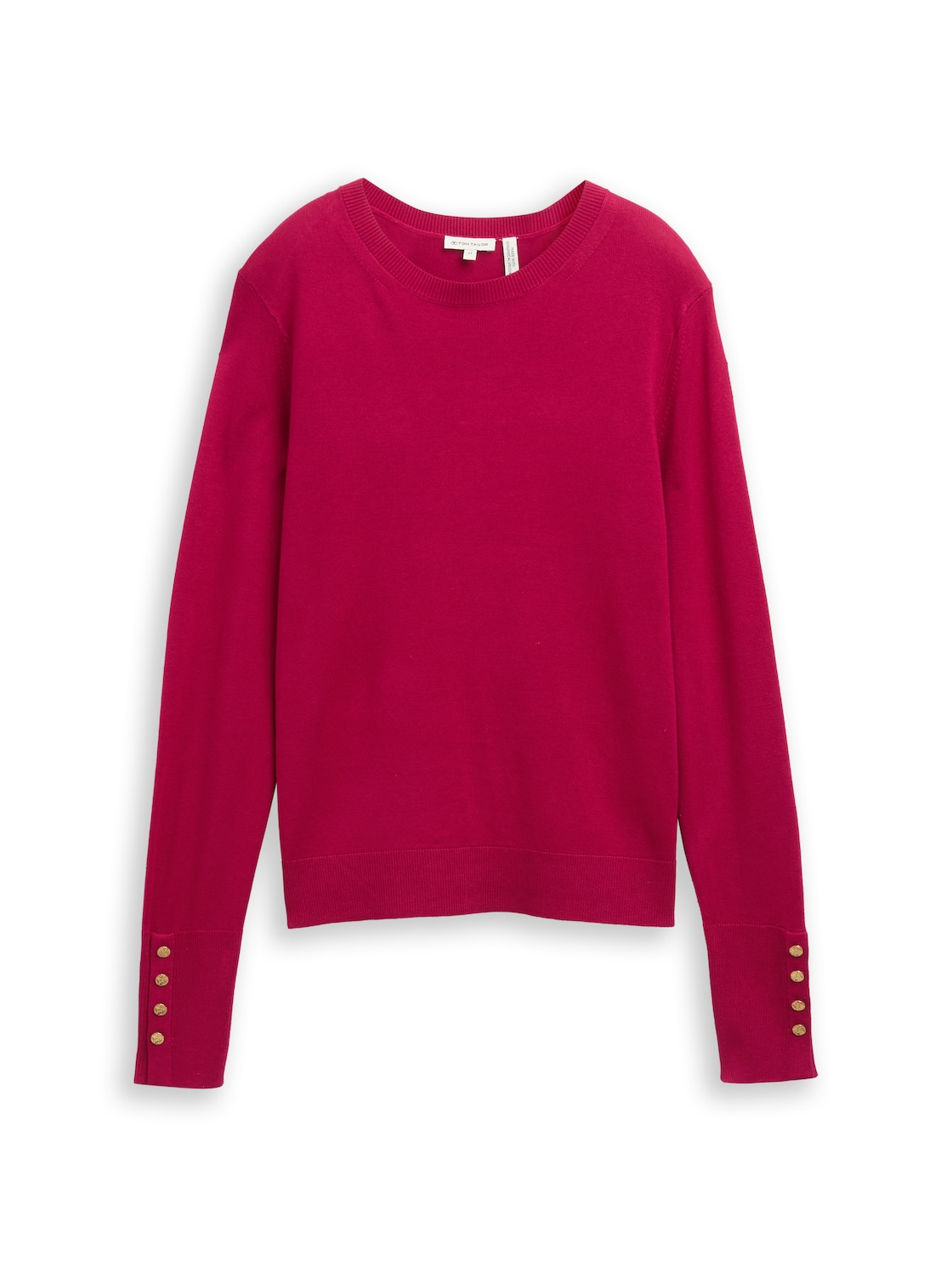 TOM TAILOR Damen Strickpullover mit Knopf-Details, rot, Uni, Gr. S von Tom Tailor