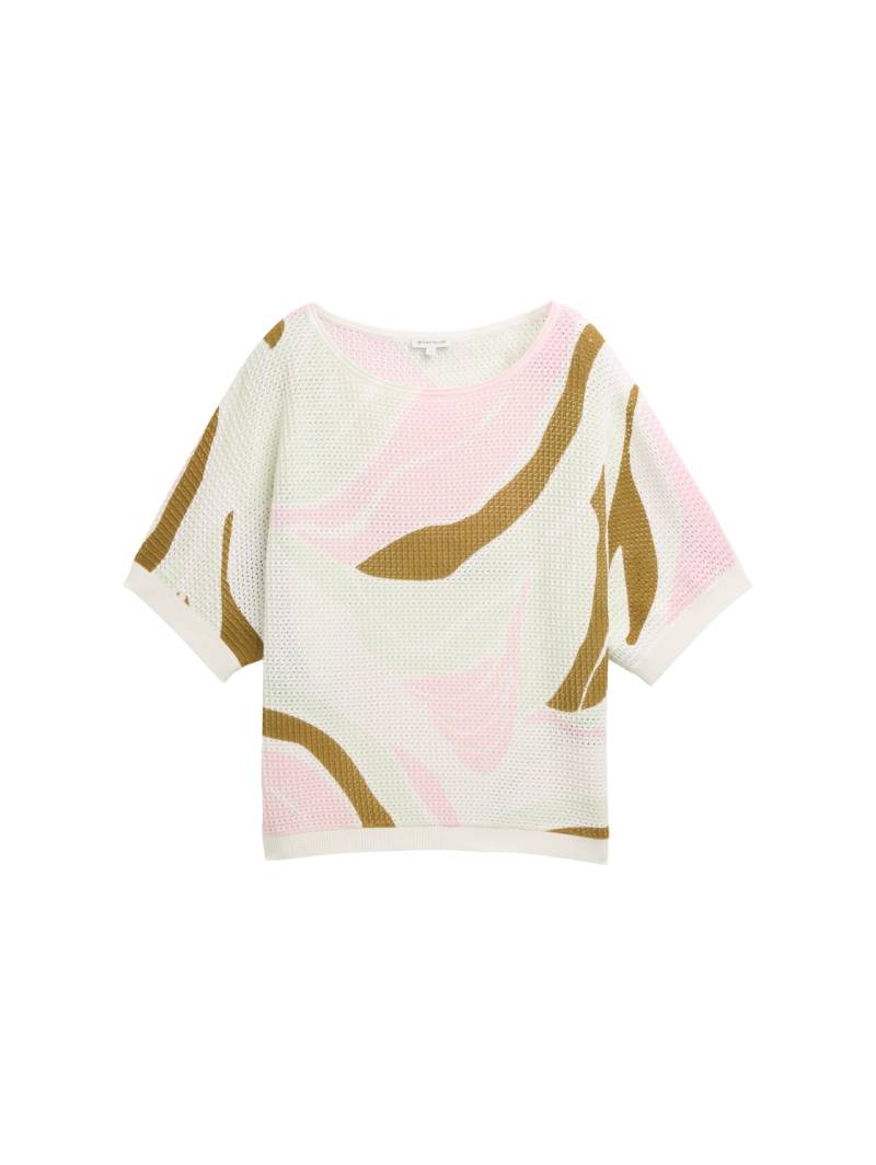 TOM TAILOR Damen Strickpullover mit Muster, weiß, Gemustert, Gr. XS von Tom Tailor