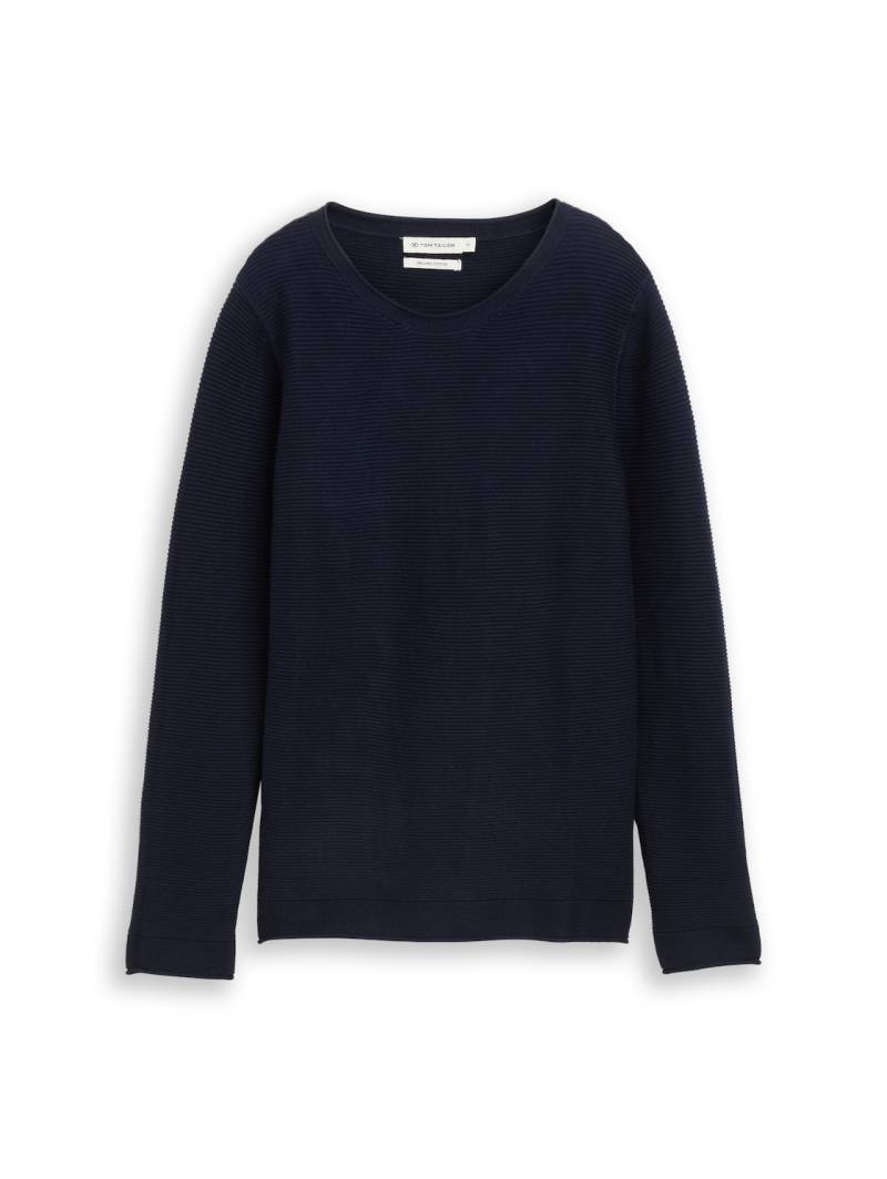 TOM TAILOR Damen Strickpullover mit Rundhalsausschnitt, blau, Uni, Gr. L von Tom Tailor