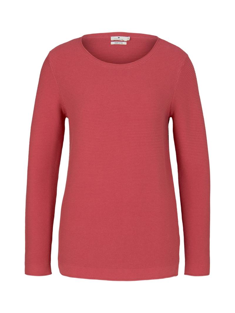 TOM TAILOR Damen Strickpullover mit Rundhalsausschnitt, rot, Uni, Gr. XXL von Tom Tailor