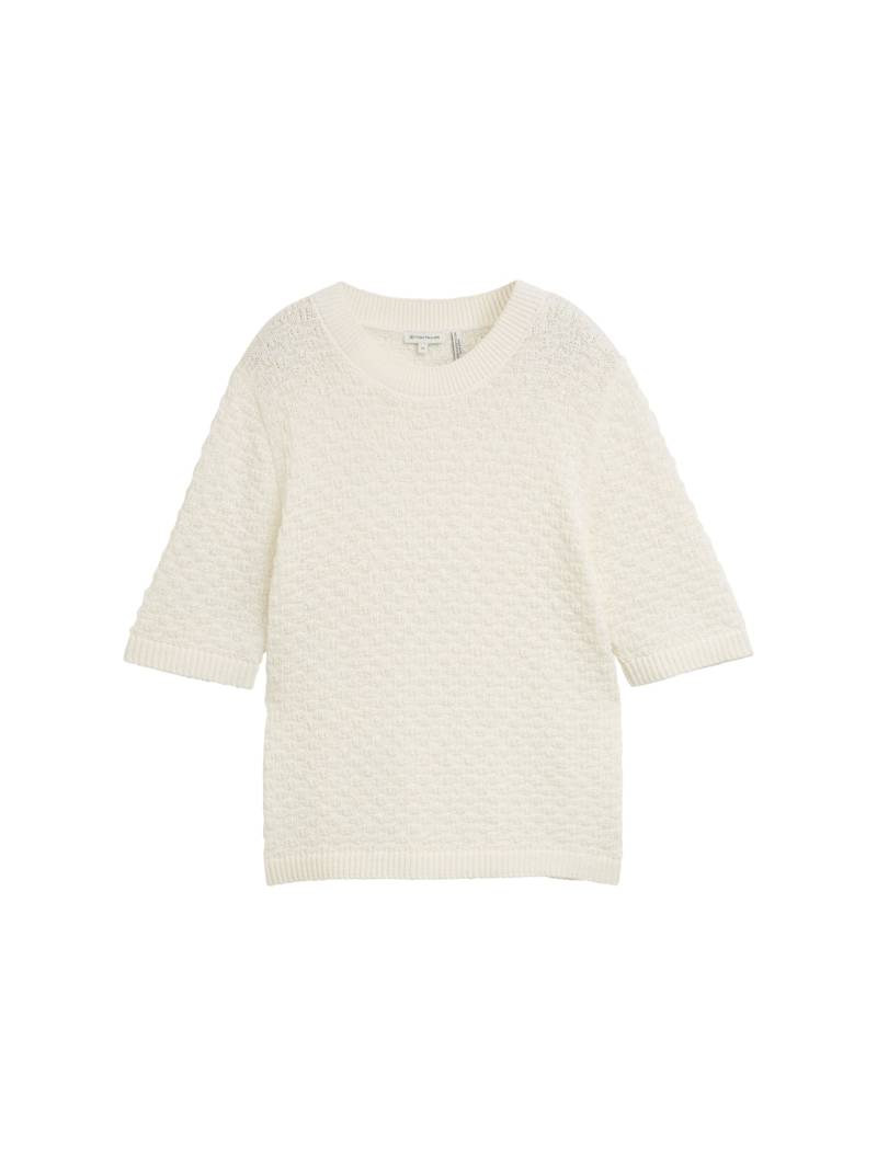 TOM TAILOR Damen Strickpullover mit Struktur, weiß, Uni, Gr. S von Tom Tailor