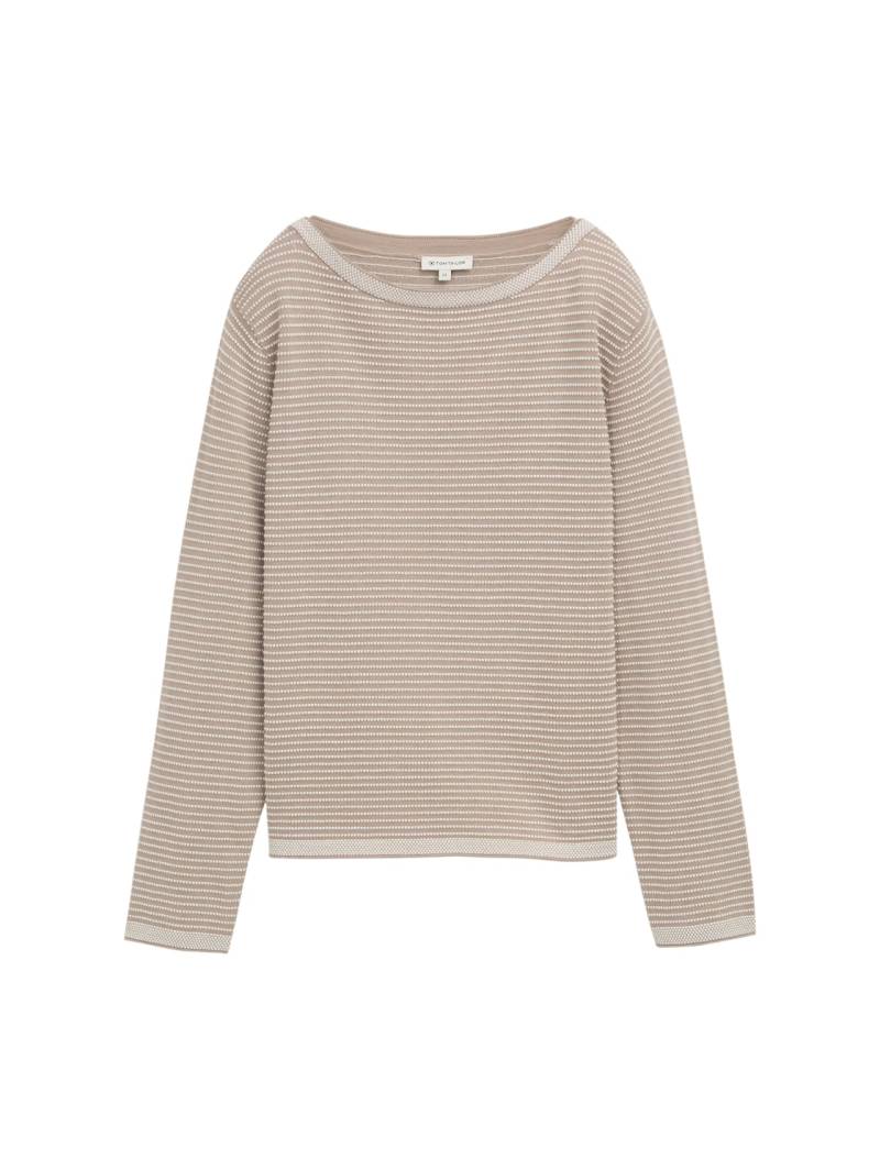 TOM TAILOR Damen Strickpullover mit U-Boot-Ausschnitt, beige, Gestreift, Gr. XXL von Tom Tailor