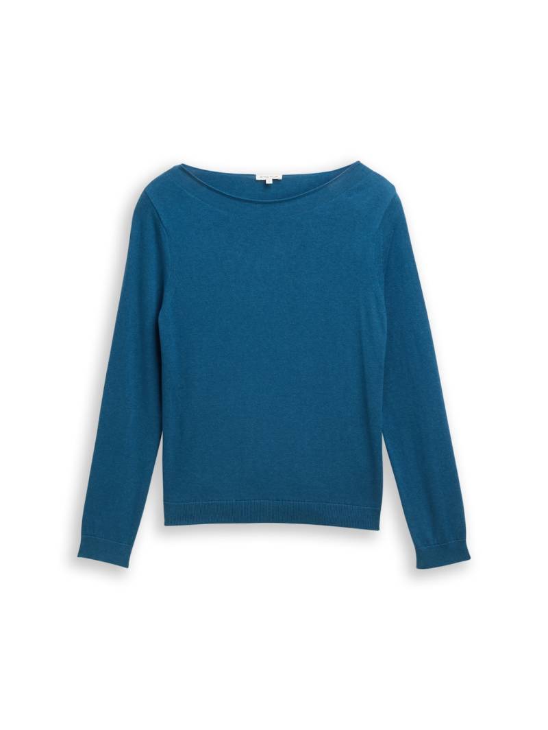TOM TAILOR Damen Strickpullover mit U-Boot-Ausschnitt, blau, Uni, Gr. XXL von Tom Tailor