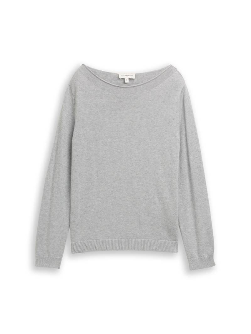 TOM TAILOR Damen Strickpullover mit U-Boot-Ausschnitt, grau, Meliert, Gr. XXL von Tom Tailor