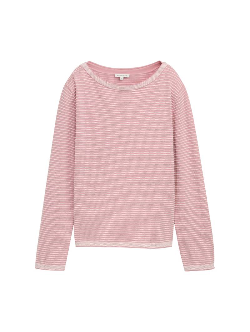 TOM TAILOR Damen Strickpullover mit U-Boot-Ausschnitt, rosa, Gestreift, Gr. XXXL von Tom Tailor