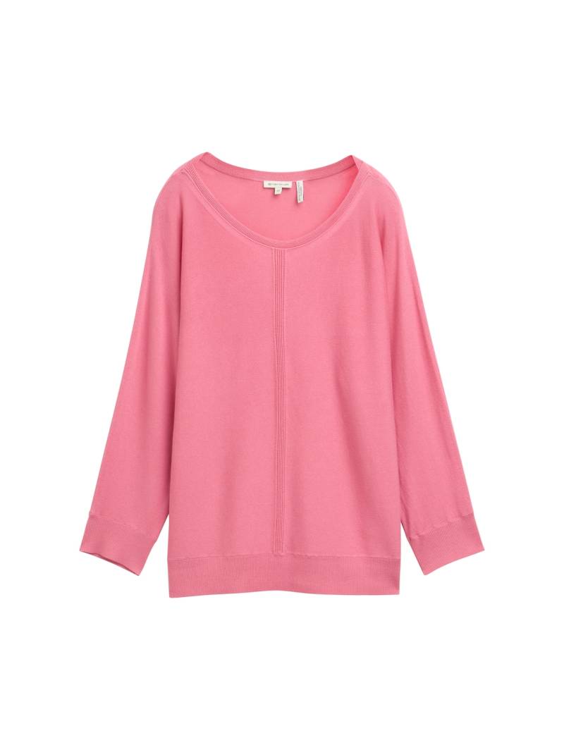 TOM TAILOR Damen Strickpullover mit U-Boot-Ausschnitt, rosa, Uni, Gr. XS von Tom Tailor