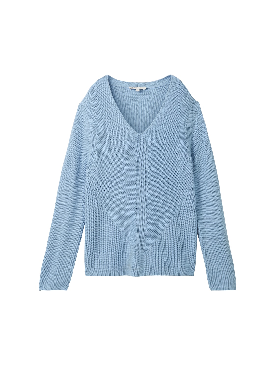 TOM TAILOR Damen Strickpullover mit V-Ausschnitt, blau, Uni, Gr. L von Tom Tailor