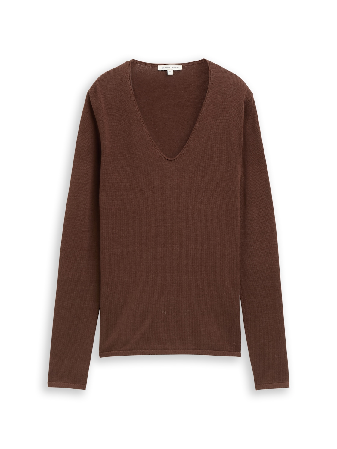 TOM TAILOR Damen Strickpullover mit V-Ausschnitt, braun, Uni, Gr. XXXL von Tom Tailor