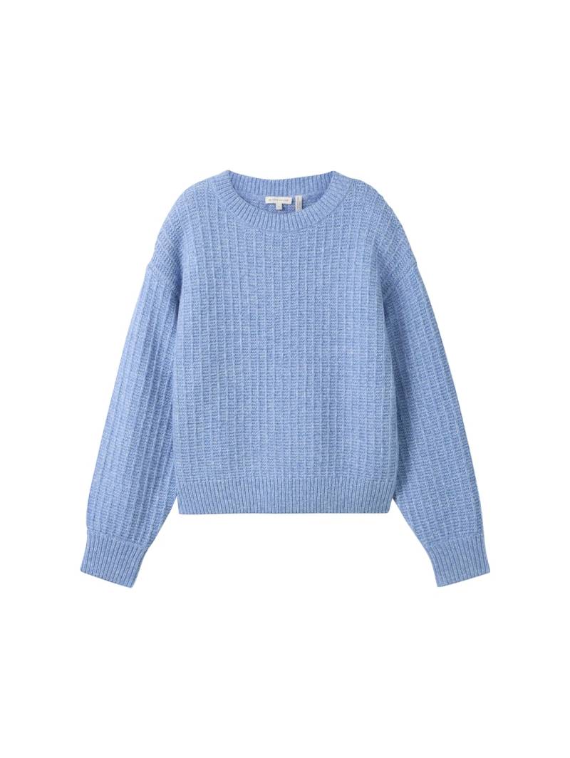 TOM TAILOR Damen Strickpullover mit dezenten Pailletten, blau, Uni, Gr. M von Tom Tailor