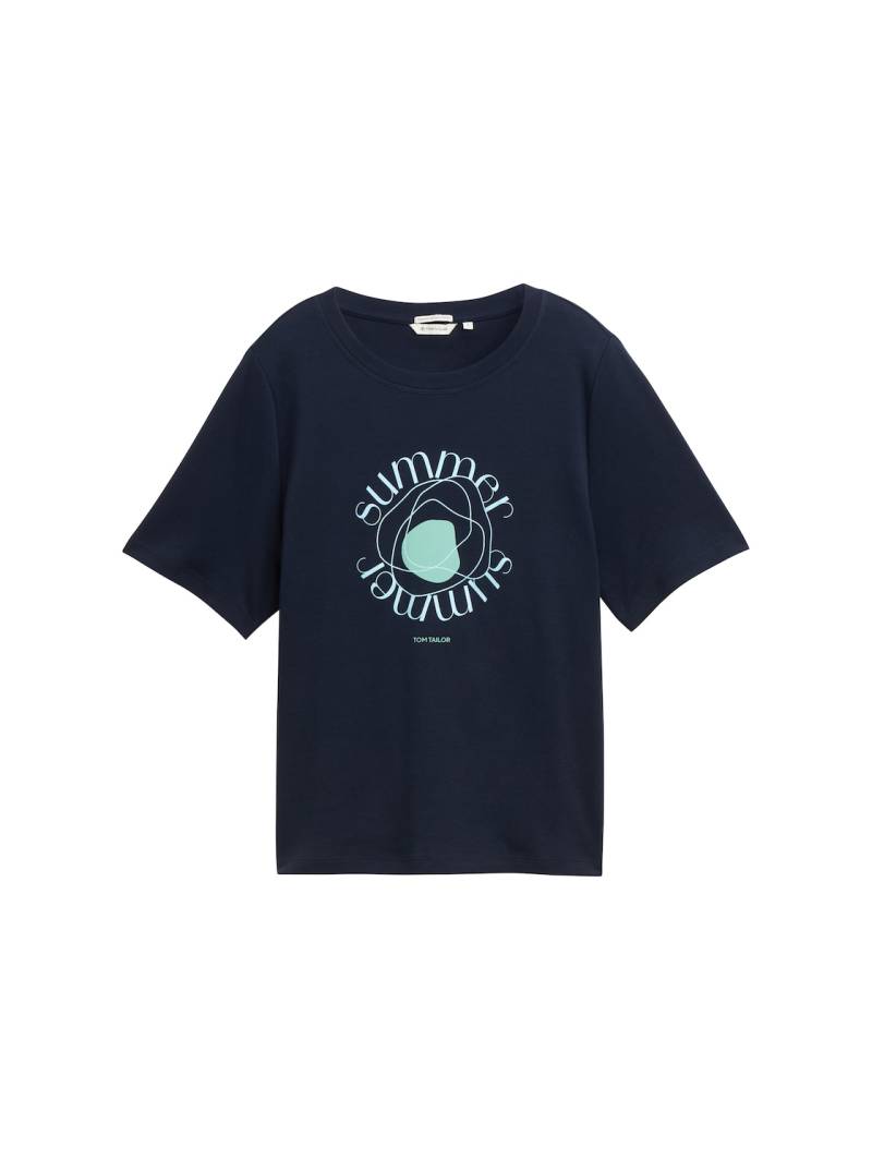 TOM TAILOR Damen T-Shirt aus Baumwolle, blau, Uni, Gr. M von Tom Tailor