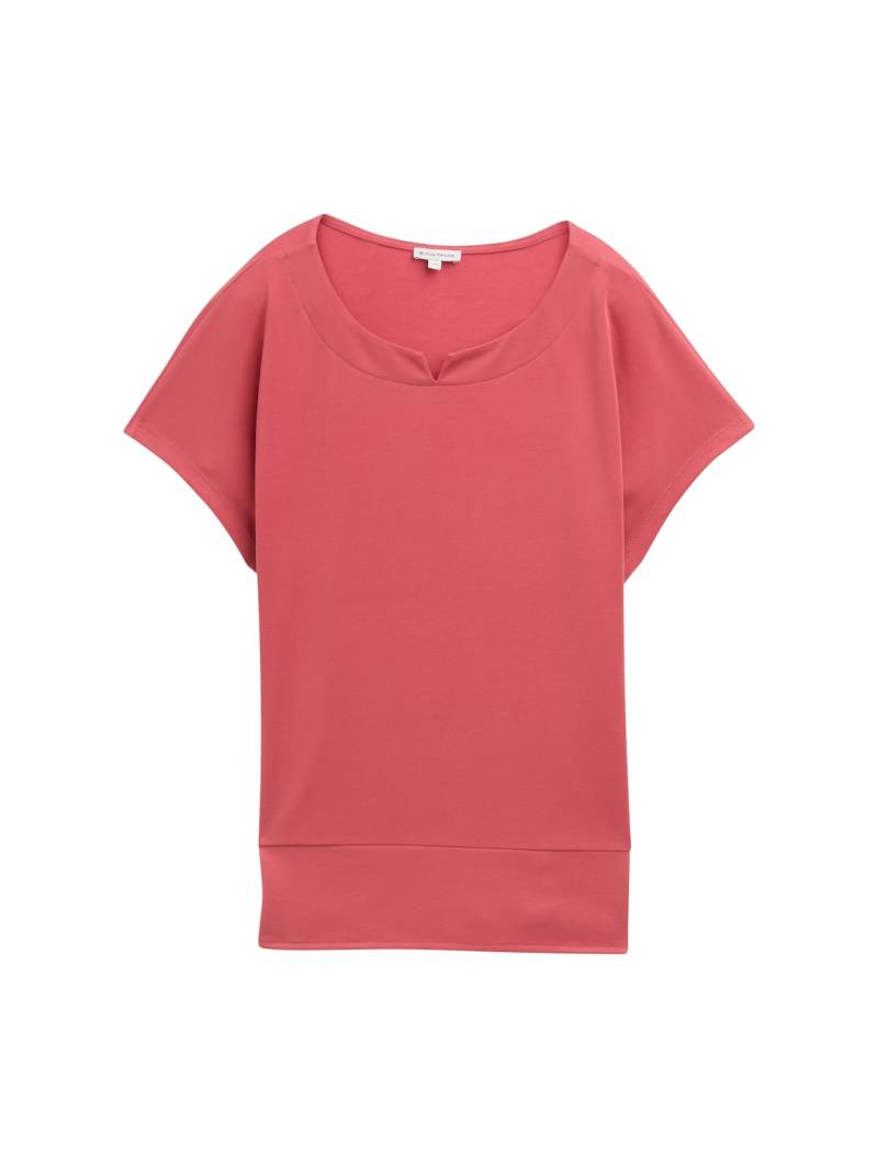 TOM TAILOR Damen T-Shirt aus Materialmix, rot, Uni, Gr. XXL von Tom Tailor