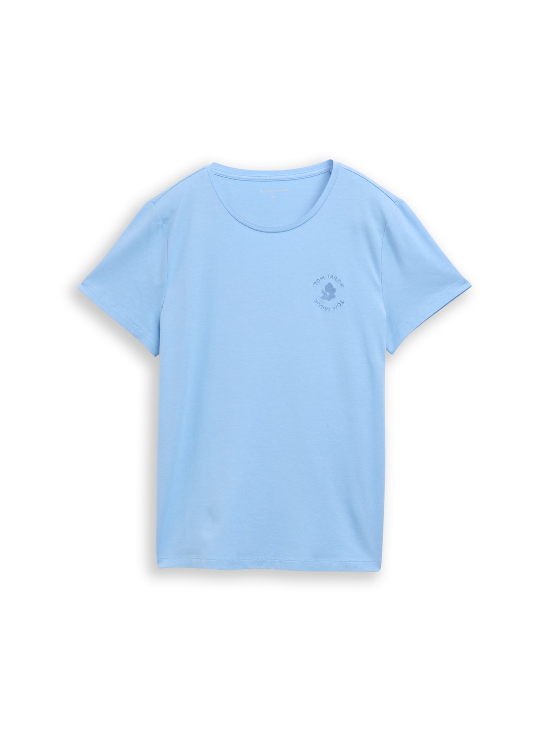 TOM TAILOR Damen T-Shirt mit Blumen-Stickerei, blau, Uni, Gr. XL von Tom Tailor