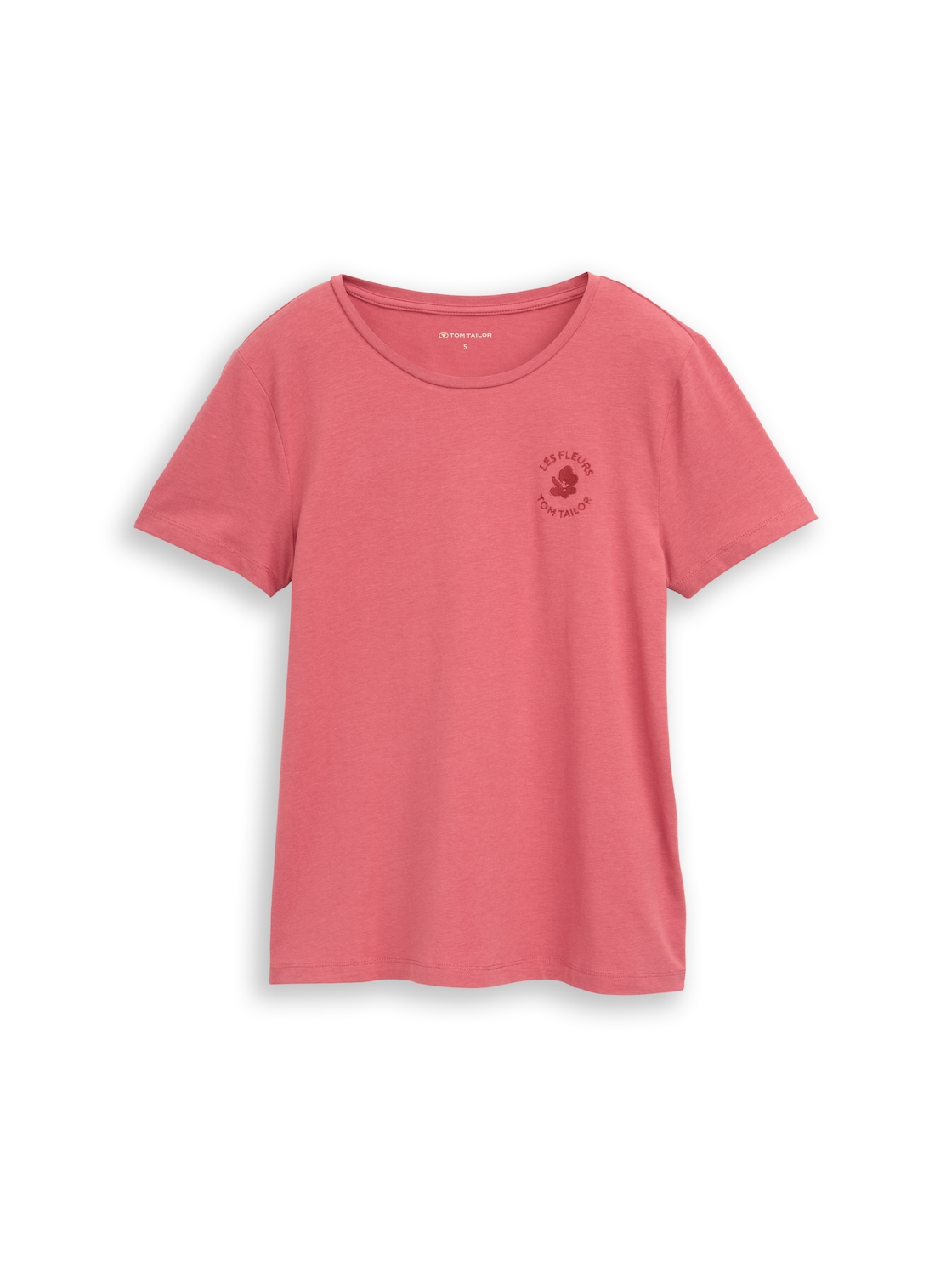 TOM TAILOR Damen T-Shirt mit Blumen-Stickerei, rot, Uni, Gr. XL von Tom Tailor