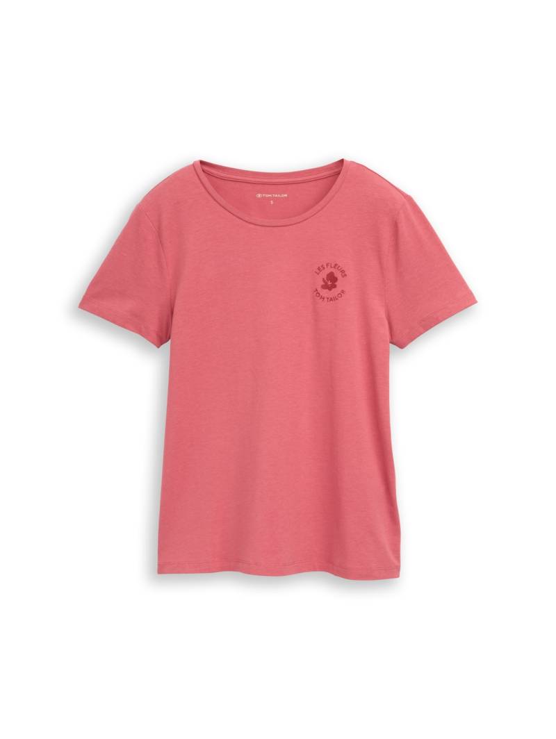 TOM TAILOR Damen T-Shirt mit Blumen-Stickerei, rot, Uni, Gr. XXXL von Tom Tailor