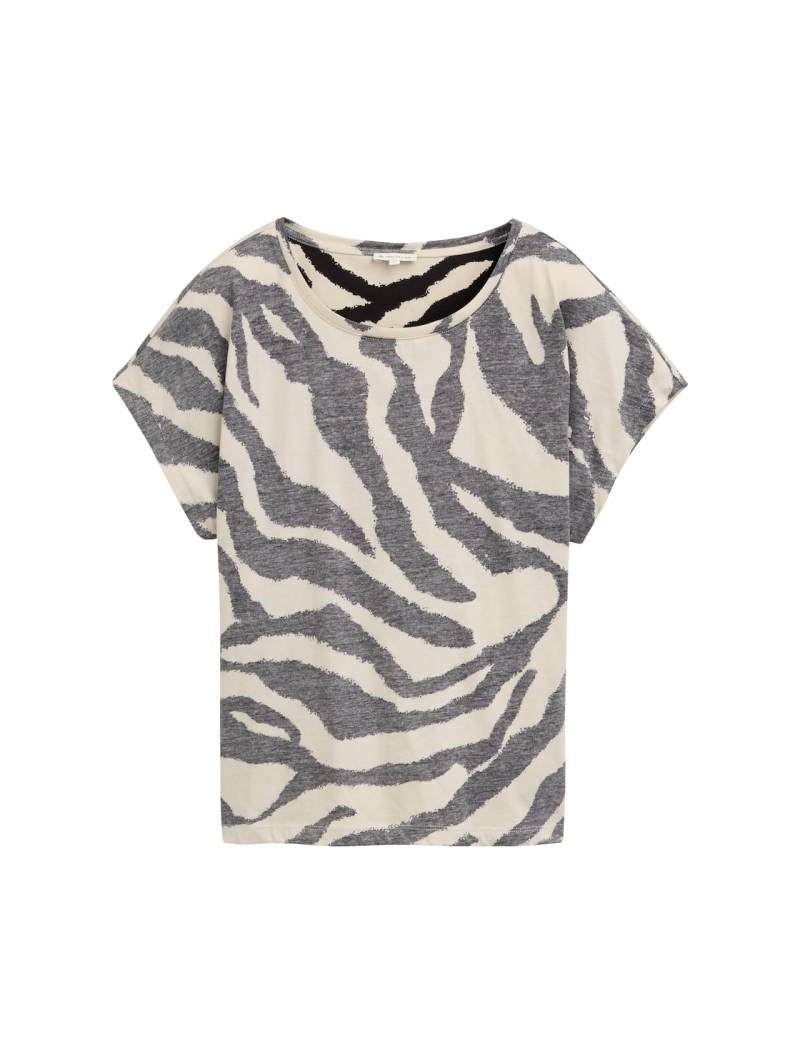 TOM TAILOR Damen T-Shirt mit Inside-Out Print, braun, Gemustert, Gr. XXXL von Tom Tailor