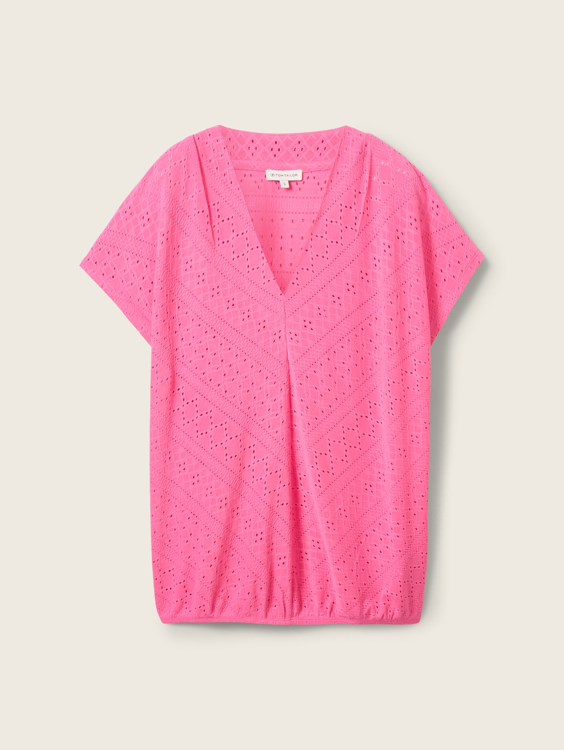 TOM TAILOR Damen T-Shirt mit Lochmuster, rosa, Uni, Gr. XS von Tom Tailor