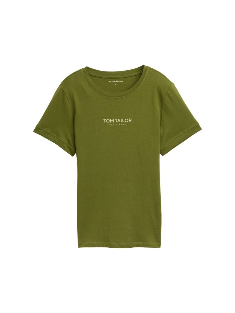 TOM TAILOR Damen T-Shirt mit Logo-Print, grün, Uni, Gr. S von Tom Tailor