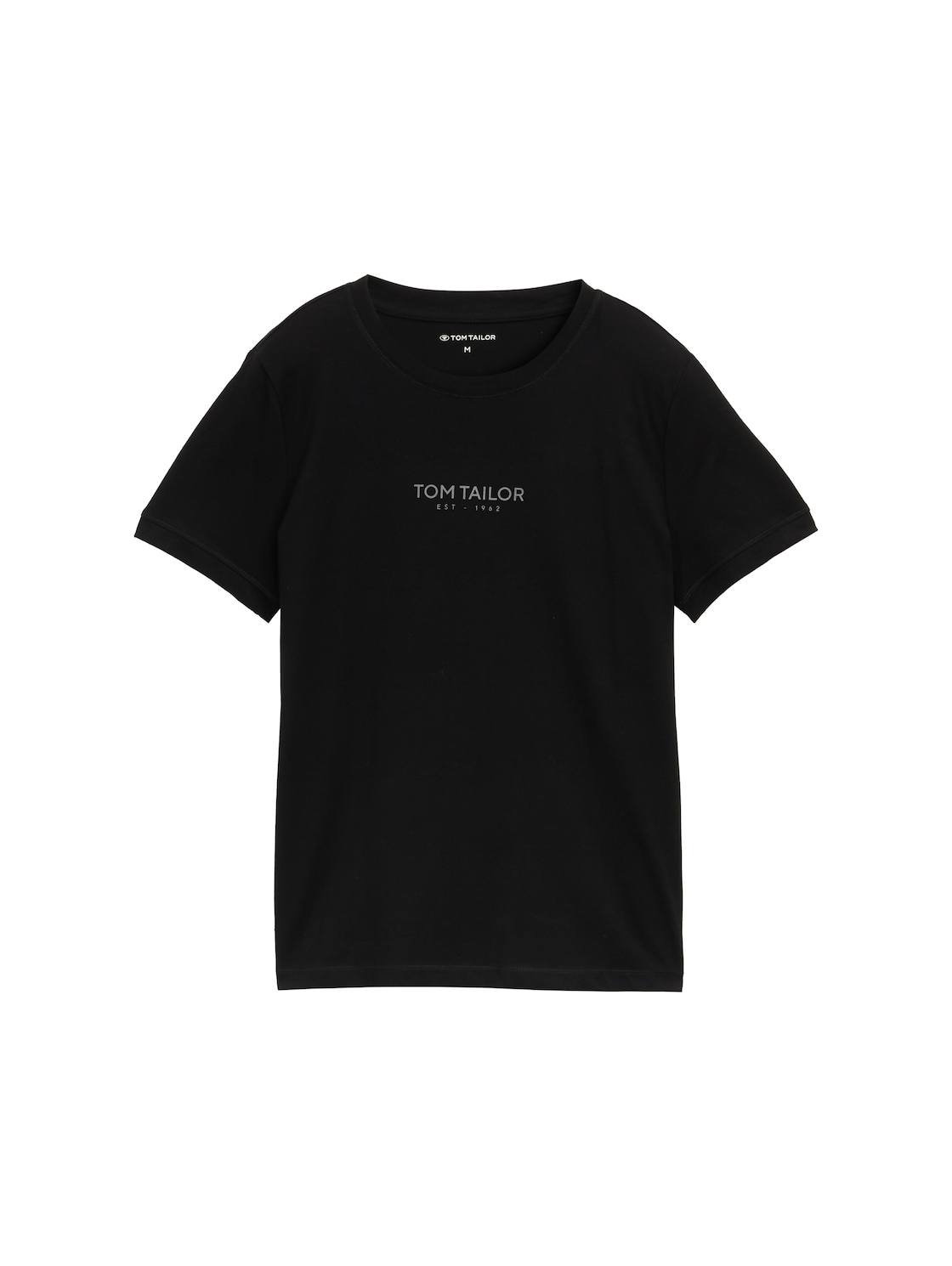 TOM TAILOR Damen T-Shirt mit Logo-Print, schwarz, Uni, Gr. M von Tom Tailor